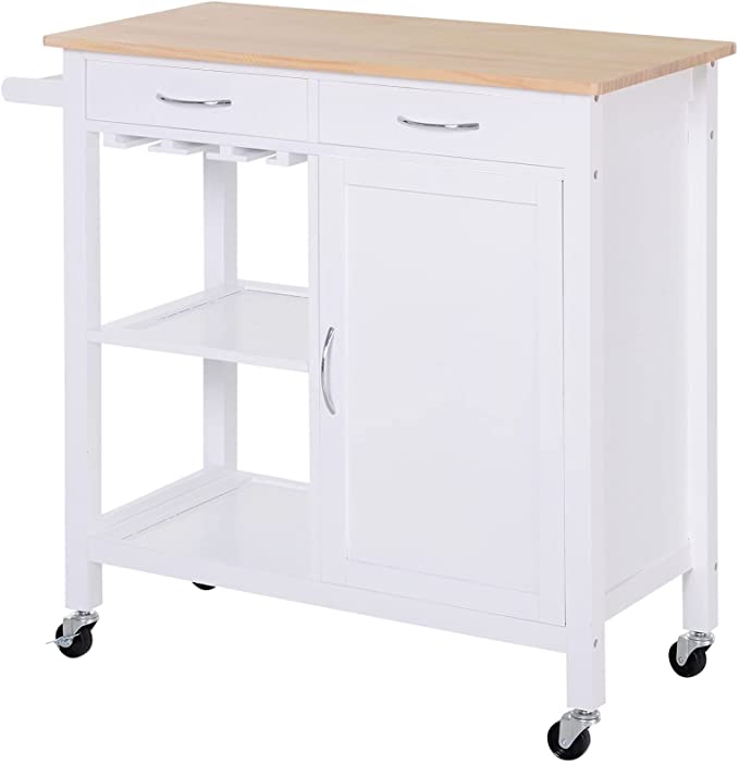 HOMCOM Carro de Cocina Carrito de Servir Multiusos Estantería Carrito Auxiliar con Ruedas para Baño Dormitorio con Estante Cajón Armario 88.5x40x86cm