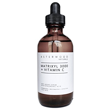 Matrixyl 3000 30% + Vitamin C 20% Serum with Organic Hyaluronic Acid 20% 4 oz - Lighten Sun Damage, & Wrinkles - Beautiful Skin Protection & Restoration Combo ASTERWOOD NATURALS 4 Ounce Amber Bottle