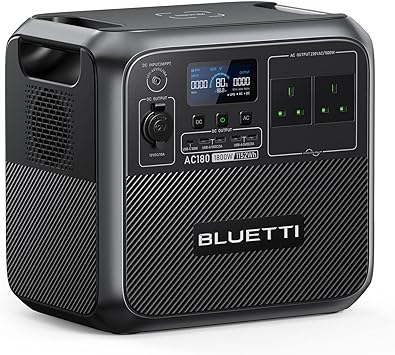 BLUETTI Portable Power Station AC180, 1152Wh LiFePO4 Battery Backup w/ 2 1800W (2700W peak) AC Outlets, 0-80% in 45Min., Solar Generator for Camping, Off-grid, Power Outage