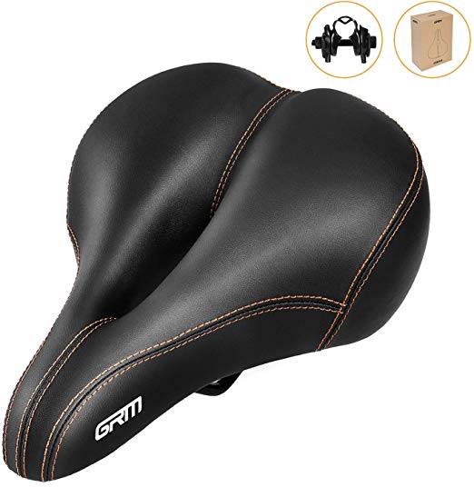 GRM Comfortable Men Women Bike Seat, Bicycle Saddle with Dual Spring Suspension, Wear-Resistant PVC Leather, Breathable Waterproof for City Bikes, Exercise Bike and Outdoor Bikes