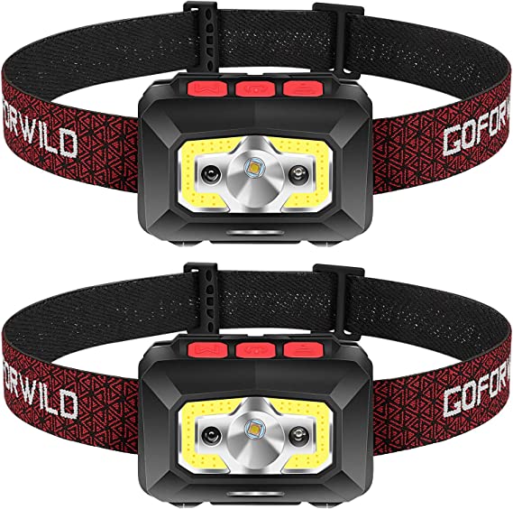 2 Pack of Rechargeable Headlamp, 500 Lumen COB Enhanced Head Lamp with Individual On/Off Button, Super Bright White LED & Red Light, Motion Sensor, Waterproof, Perfect for Running, Camping,Hiking