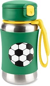 Skip Hop Toddler Sippy Cup with Straw, Sparks Stainless Steel Straw Bottle, Soccer