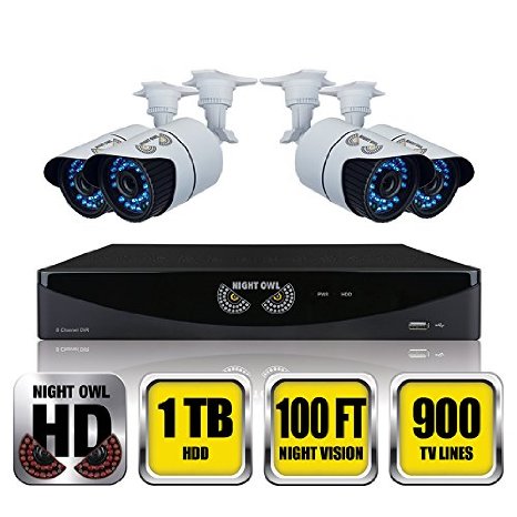 Night Owl 8 Channel 960H DVR with HDMI, 1 TB HDD and 4 x 900 TVL Cameras (100ft NV)