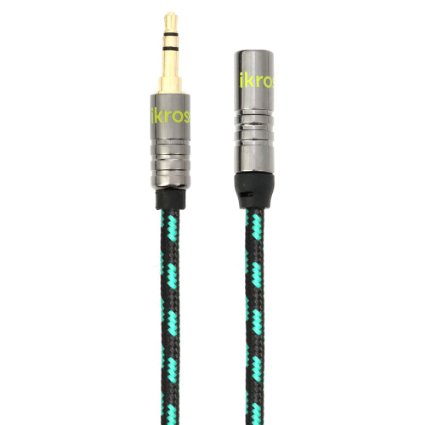 Audio AUX Extension Cable, iKross 6 Feet Braided Sleeve jacket 3.5mm Male To 3.5mm Female Extension Stereo Audio Cable - Black / Green