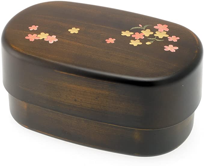 Kotobuki 2-Tiered Bento Box, Woodgrain/Cherry (Sakura) Blossom