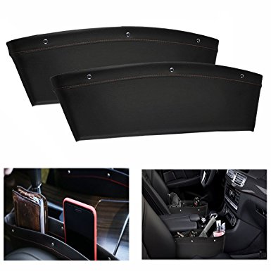 OFKP® 2 pack Leather Car Seat Side Pocket Caddy Slit Pocket Catcher Storage Organizer Interior Car Accessories Between Seat and Console(Black)