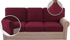 H.VERSAILTEX 2024 New Trend Multi-Pieces Sofa Covers Stretch Couch Covers Form Fitted Seats and Back Cushions Covers (3 Seat Covers Plus 3 Back Cusion Covers, Bonus 2 Armrest Covers), Burgundy