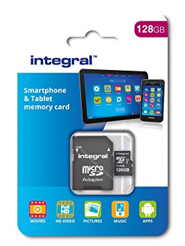 Integral 128 GB microSDXC Class 10 Memory Card for Smartphones and Tablets, Up to 80 MB/s, U1 Rating