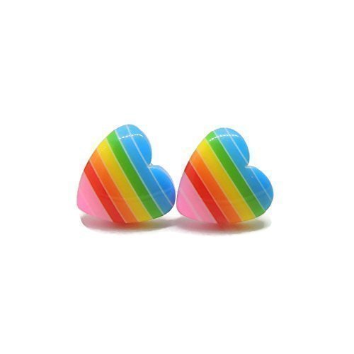 Rainbow Heart Earrings on Hypoallergenic Plastic Posts for Metal Sensitive Ears