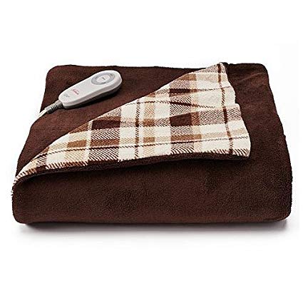 Sunbeam Microplush Comfy Toes Electric Heated Throw Blanket w Foot Pocket Allister Plaid