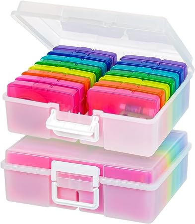 IRIS USA 4" x 6" Photo Storage Craft Keeper, 2 Pack, Main Container with 16 Organization Cases for Pictures, Crafts, Scrapbooking, Stationery Storage, Protection and Organizations, Multi-color/Pearl