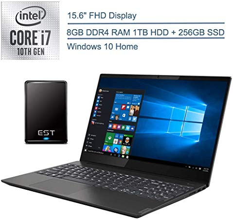 2020 Lenovo Ideapad S340 15.6" FHD Laptop Computer, 10th Gen Intel Quard-Core i7 1065G7 up to 3.9GHz, 8GB DDR4, 256GB SSD   1TB HDD, 802.11ac WiFi, Black, Windows 10   EST 500GB External Hard Drive