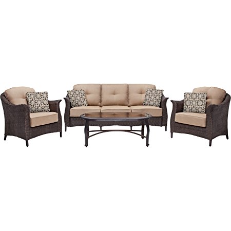 Hanover Gramercy 4-Piece Outdoor Wicker Patio Set, Brown/Tan