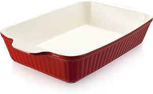 DOWAN 9x13-inch Deep Casserole Baking Dish for Lasagna, 135 oz Ceramic Pan with Handles, Oven Safe for Baking and Home Decor, Red