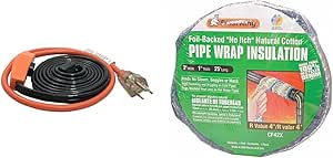 Frost King HC6A Automatic Electric Heat Kit Heating Cables, 6 Feet, Black & CF42X Foil Backed "No Itch" Natural Cotton Pipe Wrap, 3-Inch x 1-Inch x 25-Feet