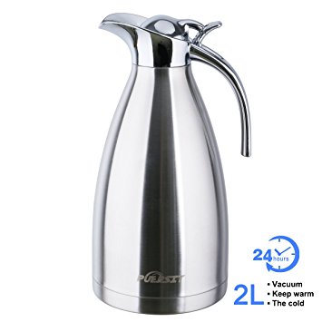 Coffee Carafe Insulated 68 Ounces 2L Vacuum Thermos Jug Stainless Steel Double-Wall Vacuum Insulated 24 Hour Heat Retention Puersit