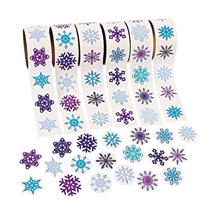 Fun Express - 300 - Snowflake Stickers - 3 Assorted Rolls Scrapbook Crafts