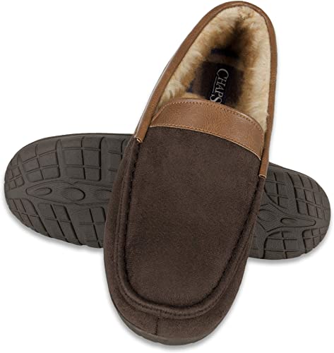 Chaps Men's Slipper House Shoe Moccasin Memory Foam Suede Indoor Outdoor Nonslip Sole Construction