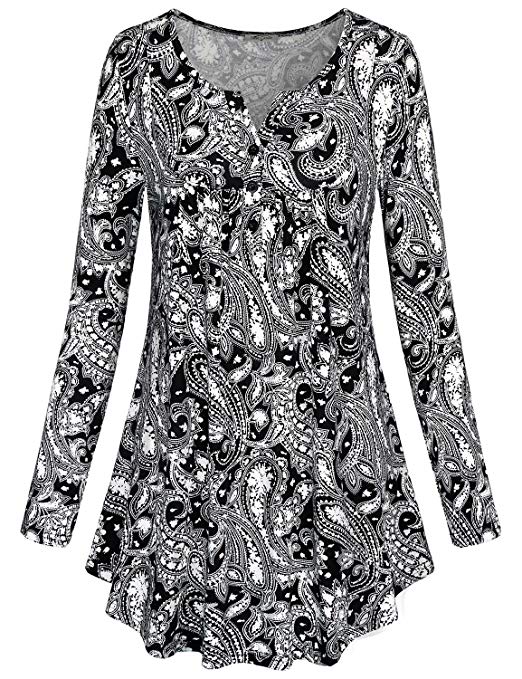 SeSe Code Women's Crewneck Long Sleeve Floral Shirts Flared Casual Tunic Tops(FBA)