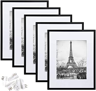 upsimples 16x20 Picture Frame Set of 5,Display Pictures 11x14 with Mat or 16x20 Without Mat,Wall Gallary Poster Frames,Black