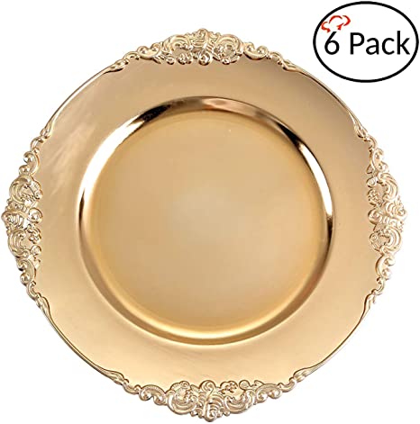 Tiger Chef Gold Charger Plates - Antique Plate Chargers for Dinner Plates - Set of 6 Dinner Chargers (6, Antique Gold)