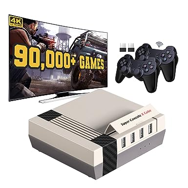 Super Console X Cube,64G Retro Video Game Console Built-in 90,000  Games,TV&Game Systems in 1, Game Consoles Support for 4K TV 1080P HD Output,with 2 Wireless Controllers,Support LAN/WiFi