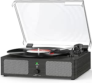 Vinyl Record Player with Build in Speakers Vintage Portable Turntable Supports Bluetooth Receiver USB Input,AUX Input,RCA Line Out,3 Speed and Headphone Jack Wooden Black