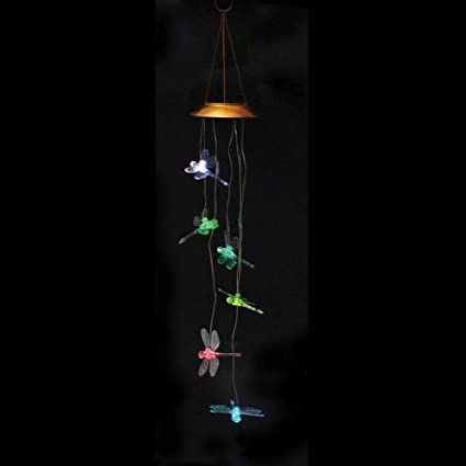 Evergreen Garden Beautiful Summer Colorful Dragonfly Solar Hanging Mobile - 5 x 5 x 26 Inches Fade and Weather Resistant Outdoor Decoration for Homes, Yards and Gardens