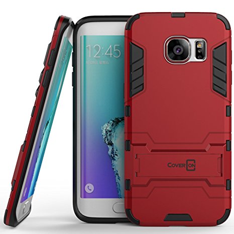 Galaxy S7 Edge Case, CoverON® [Shadow Armor Series] Hard Slim Hybrid Kickstand Phone Cover Case for Samsung Galaxy S7 Edge - Red & Black