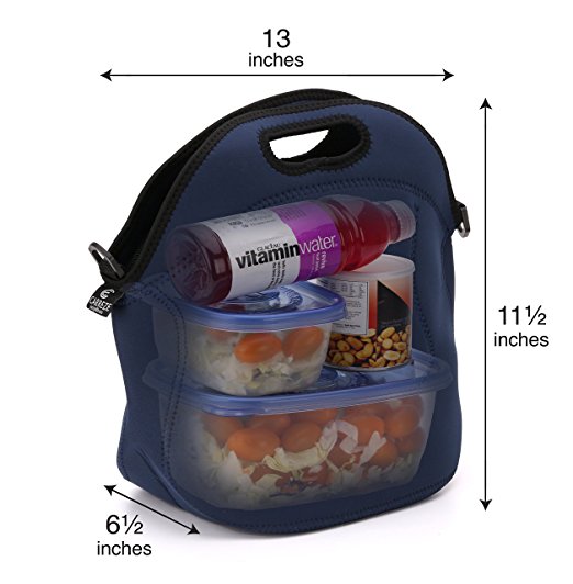 Insulated Lunch Tote Bag with Zipper & Shoulder Strap   Matching Water Bottle Holder. Large Size Lunch Bag, Holds food Hot or Cold for up to 4 Hours - Made w Premium Quality Neoprene