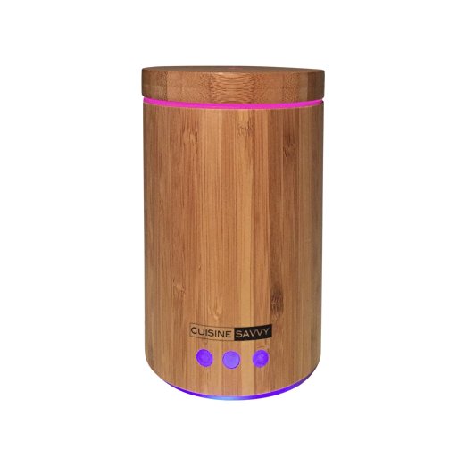 Real Bamboo Essential Oil Diffuser Featuring Waterless Auto Shut-off and Night Light Display by Cuisine Savvy