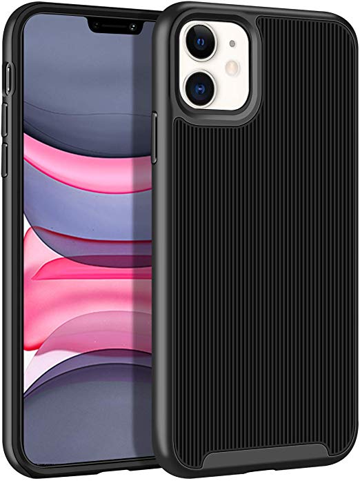 HoneyAKE Case for iPhone 11 Case Slim Protective Cover Anti Slip Hybrid Soft TPU Hard PC Bumper Raised Lips Rugged Shockproof Protection Shell for 6.1 inches iPhone 11 Black