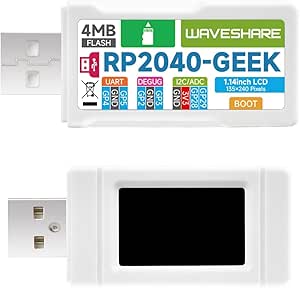 waveshare RP2040 Geek Development Board Based On RP2040 Microcontroller with 1.14inch 65K Color LCD and White Plastic Case,USB Debugging Downloader,Suitable for Raspberry Pi Pico Hardware Debug