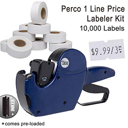 Perco 1 Line Price Gun with Labels Kit - Includes 1 Line Pricing Gun, 10,000 White Labels, with Pre-Loaded Inker
