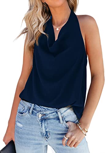 Zeagoo Women's Cowl Neck Halter Top Sleeveless Summer Tops Backless Shirt S-2XL