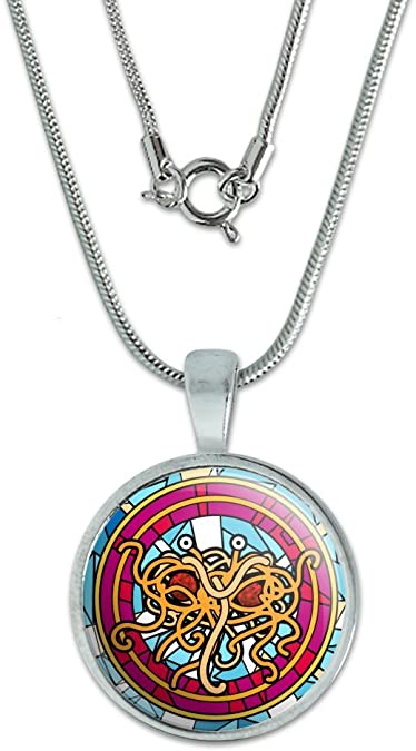 GRAPHICS & MORE Flying Spaghetti Monster Stained Glass 0.75" Pendant with Sterling Silver Plated Chain