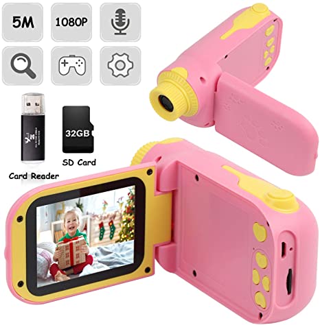 Kids Camera, Video Camera Camcorder for Kids Gifts, 1080P HD DV Digital Video Camera with 2.4inch Screen, 12MP Kids Camera for Children Boys & Girls 3-10 Year Old with 32G SD Card, SD Card Reader