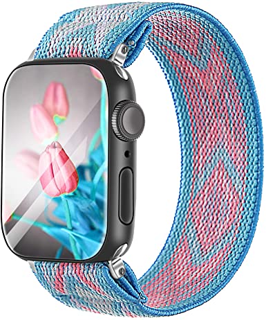 Elastic Strap/Band for Apple Watch, Cloth Wool Band Wristband Strap Bracelet Women Scrunchies Compatible with Iwatch Band Series 1 2 3 4 5 (Blue&Pink-1, 38mm/40mm)