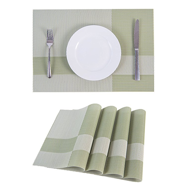 Set of 4 Placemats,Placemats for Dining Table,Heat-resistant Placemats, Stain Resistant Washable PVC Table Mats,Kitchen Table mats.(4, Plaid-Green