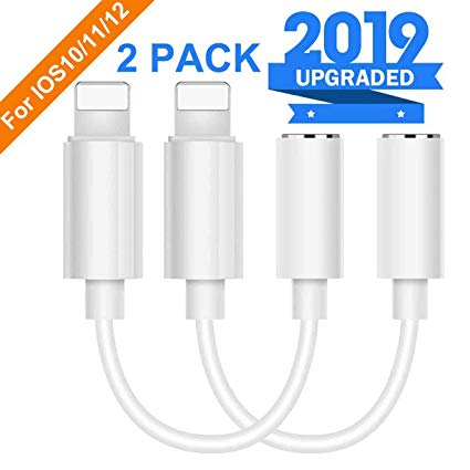 【2 Pack】 for iPhone X Headphone Adapter to 3.5 mm Headphone Jack Adapter for iPhone 8/8 Plus/Xs Max /7/7 Plus/XR Audio Aux Earphone Dongle Spiltter Connector Converter Adapter Support All iOS System