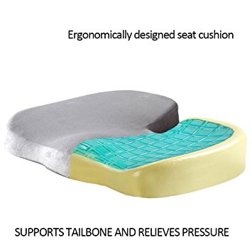 Cozy Hut Cool Gel-Enhanced Memory Foam Non-slip Office Chair Pad Car Seat Spinal Alignment Wheel Chair Cushion for Back Pain, Coccyx, Orthopedic and Sciatica Relief with Removable Cover, Grey