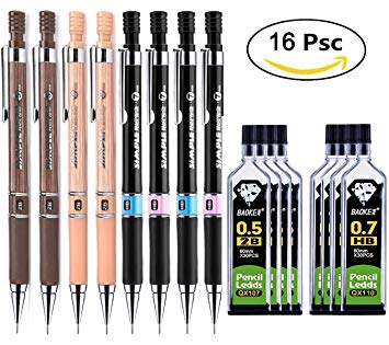 Mechanical Pencil Set, 16 Pieces 0.5 mm and 0.7 mm Mechanical Pencils with HB/2B Lead Refills for Writing, Drawing, Signature