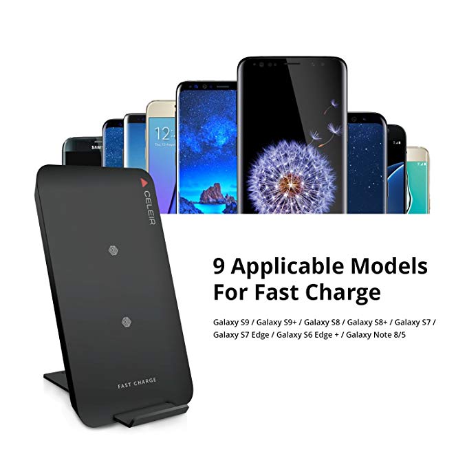 Celeir Wireless Charger with 2 Coils 10W from Wireless Charger for Samsung Galaxy Phones and Standard Charge for iPhone 8 iPhone X and All Other Wireless Charger Supported Phones - Fashion