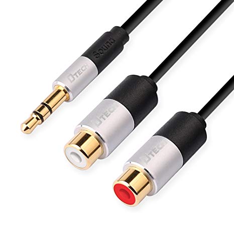 DTECH 3.5mm Male to 2 RCA Female Stereo Audio Splitter Cable 8 Inches Gold Plated, 2RCA Jack Red and White Y Adapter