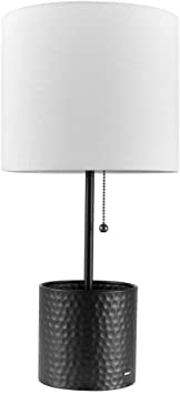 Globe Electric 12959 Cobain 19" Table Lamp, Textured Black Finish, White Fabric Shade, USB Port