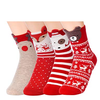 Antner 4-5 Pack Cotton Socks Cartoon Animal Novelty Socks Unisex Thermal Socks