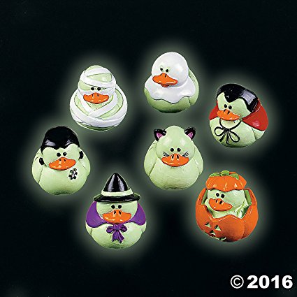 Two Dozen (24) Mini Glow-in-the-dark Halloween Rubber Ducks Duckie Ducky