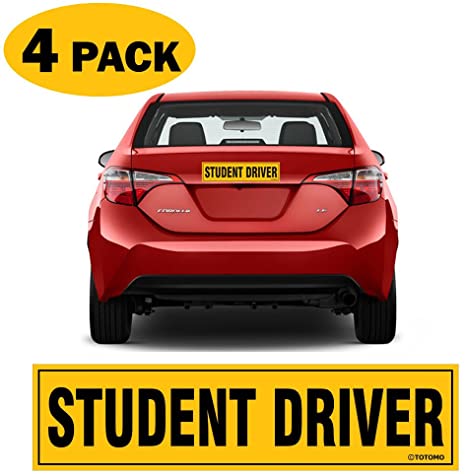 TOTOMO Student Driver Magnet Sticker - (Set of 4) 12"x3" Highly Reflective Premium Quality Car Safety Caution Sign Student Drivers #SDM04