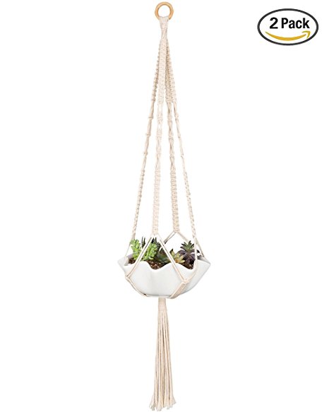 Mkono 2Pcs Mini Macrame Hanging Planter for Succulent Cactus Small Plants 30 Inch