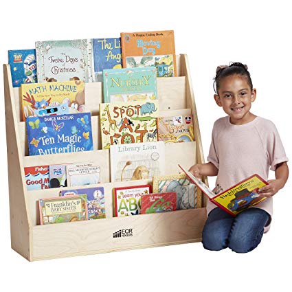 ECR4Kids Birch Streamline Book Display Stand | Easy-to-Reach Hardwood Book Rack for Kids | Single-Sided, 5-Shelf